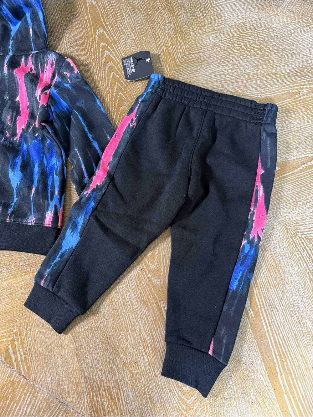 JORDAN Toddler Black Hoodie with Blue & Pink Tie-Dye Logo Jogger Set 3T